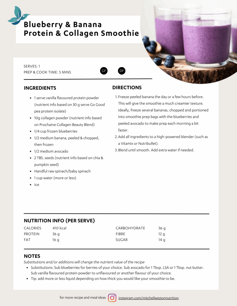 Blueberry banana collagen protein smoothie